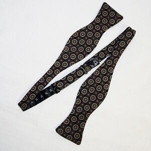 G J Cahn 100% Silk Black Geometric Bow Tie Self-Tie Adjustable